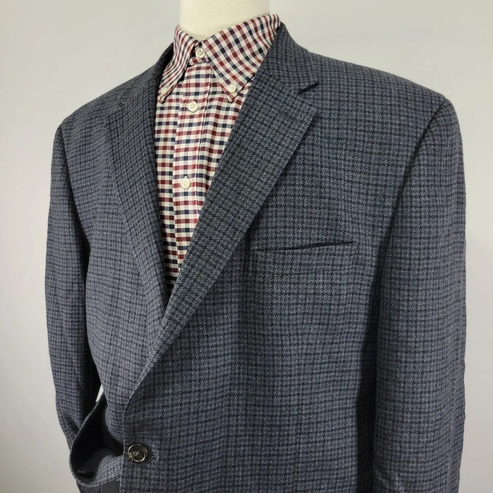 Chaps‎ Men's Sport Coat Blazer Two Button Flannel Navy Blue Wool Size 50R